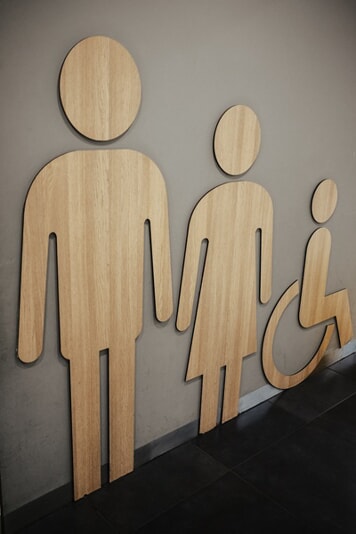 An image of stick figure wood signage.